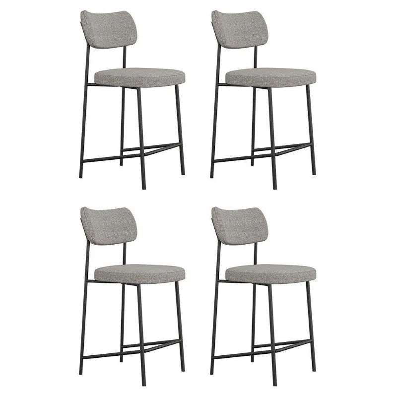 Kit 04 Banquetas Médias Para Cozinha Lila Estofada Com Encosto Linho Cinza - Abmaza