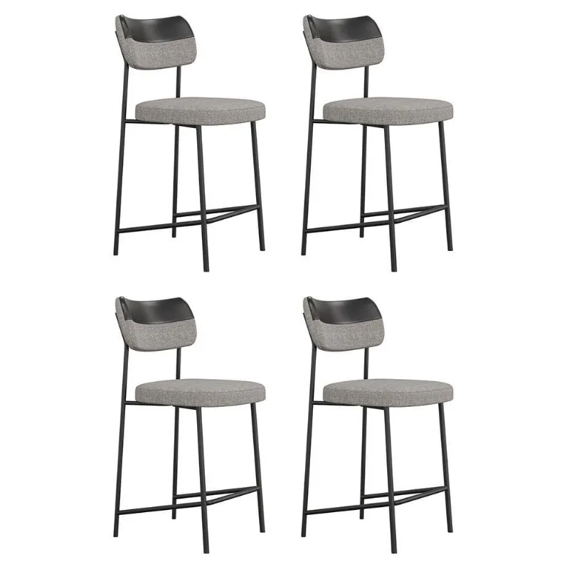 Kit 04 Banquetas Médias Cozinha Lila Com Encosto Couríssimo Preto Linho Cinza - Abmaza