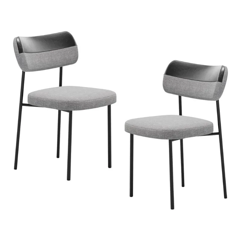 Kit 02 Cadeiras Sala De Jantar Lila Com Encosto Couríssimo Preto Linho Cinza - Desk Design
