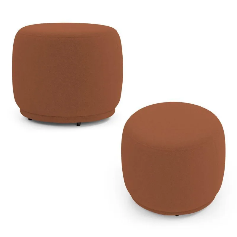 Kit 02 Puffs Decorativos Orgânicos Molly Redondo Bouclê Terracota - Desk Design