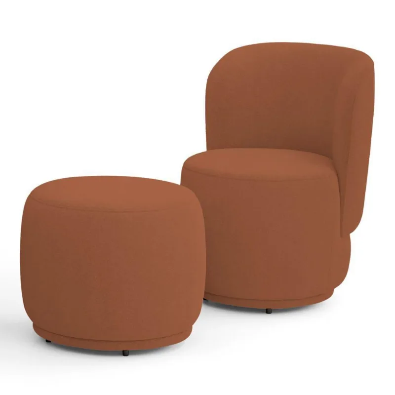 Poltrona Decorativa Com Puff Orgânico Molly Bouclê Terracota - Desk Design