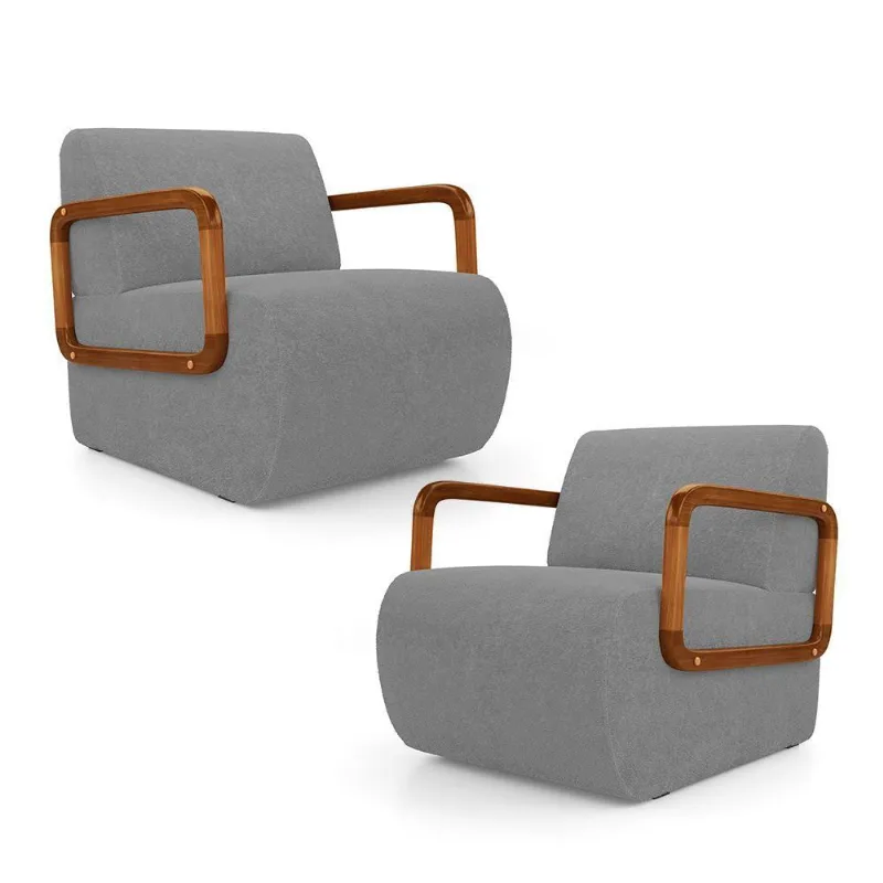 Kit 02 Poltronas Decorativas Orgânica Living Kavya Bouclê Cinza - Desk Design