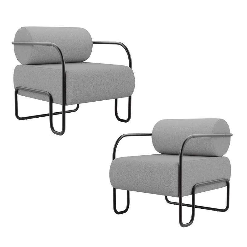 Kit 02 Poltronas Decorativas Orgânica Living Miska Linho Cinza - Desk Design