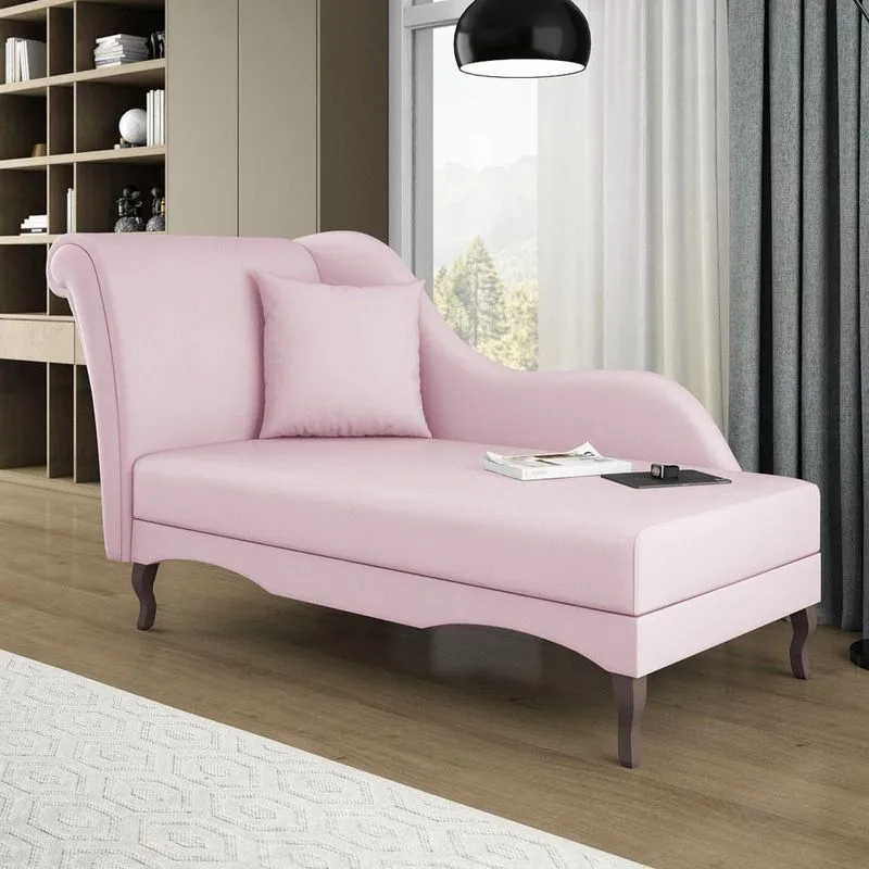 Divã Recamier Chaise Longue Valentina Clássico Com Pés De Madeira Bouclê Rosê - Desk Design