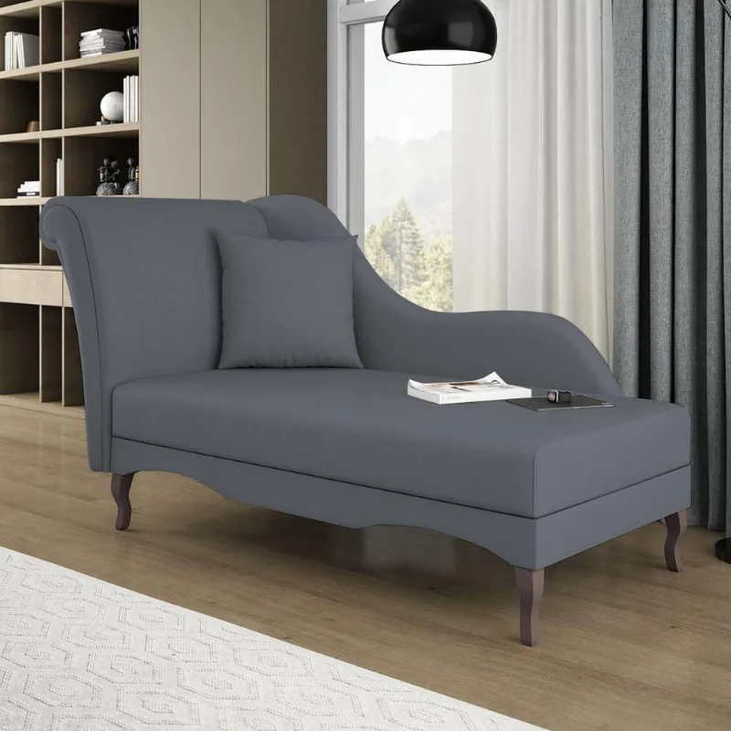 Divã Recamier Chaise Longue Valentina Clássico Com Pés De Madeira Suede Cinza - Desk Design