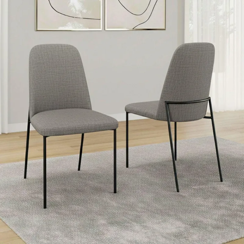 Kit 02 Cadeiras Sala De Jantar Lior Com Encosto Estofado Base Preta Linho Cinza - Abmaza