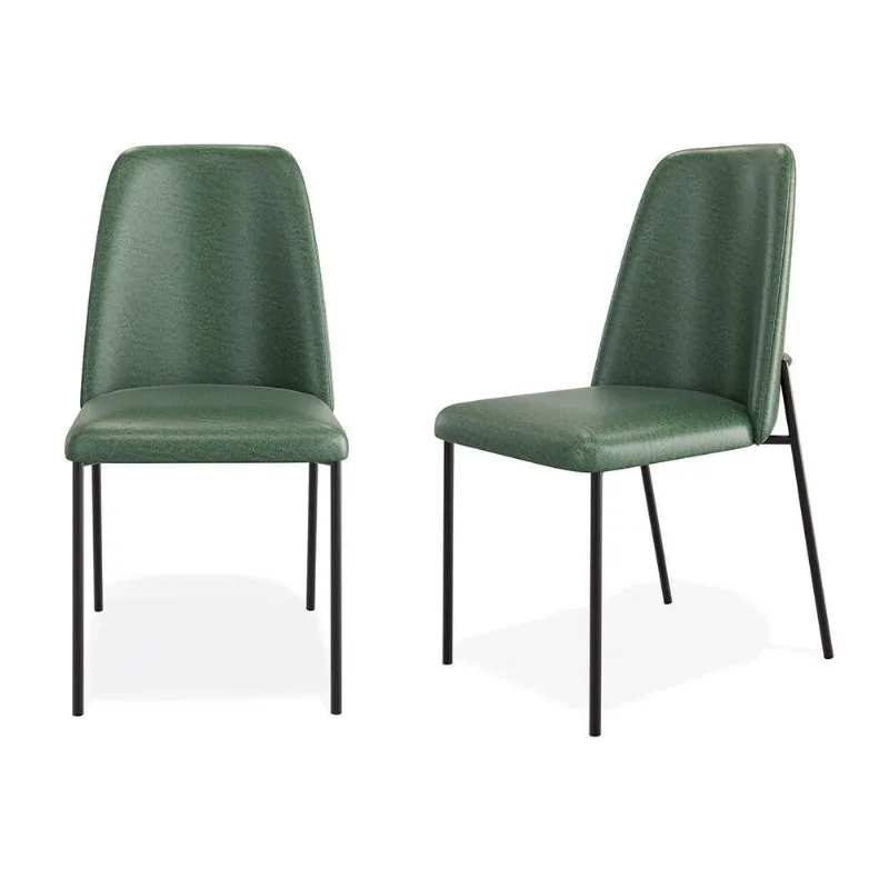 Kit 02 Cadeiras Sala De Jantar Lior Com Encosto Estofado Base Preta Couríssimo Verde - Abmaza
