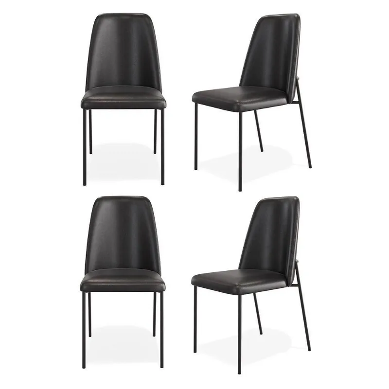 Kit 04 Cadeiras Sala De Jantar Lior Com Encosto Estofado Base Preta Couríssimo Preto - Desk Design