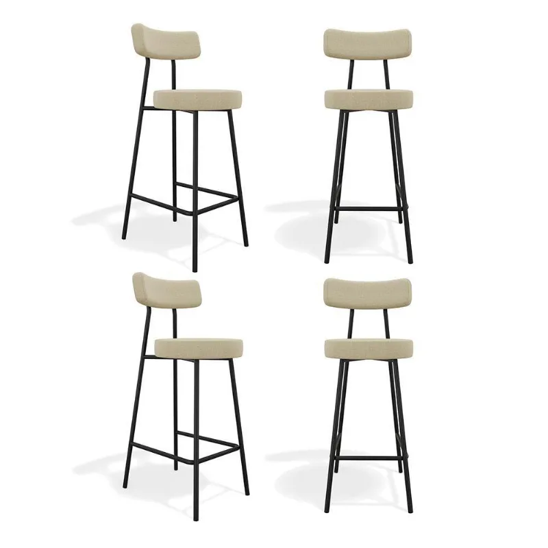 Kit 04 Banquetas Alta Cozinha Kobe Estofada Com Encosto Linho Bege - Abmaza