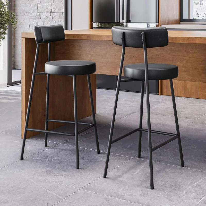 Kit 02 Banquetas Alta Cozinha Kobe Estofada Com Encosto Couríssimo Preto - Abmaza