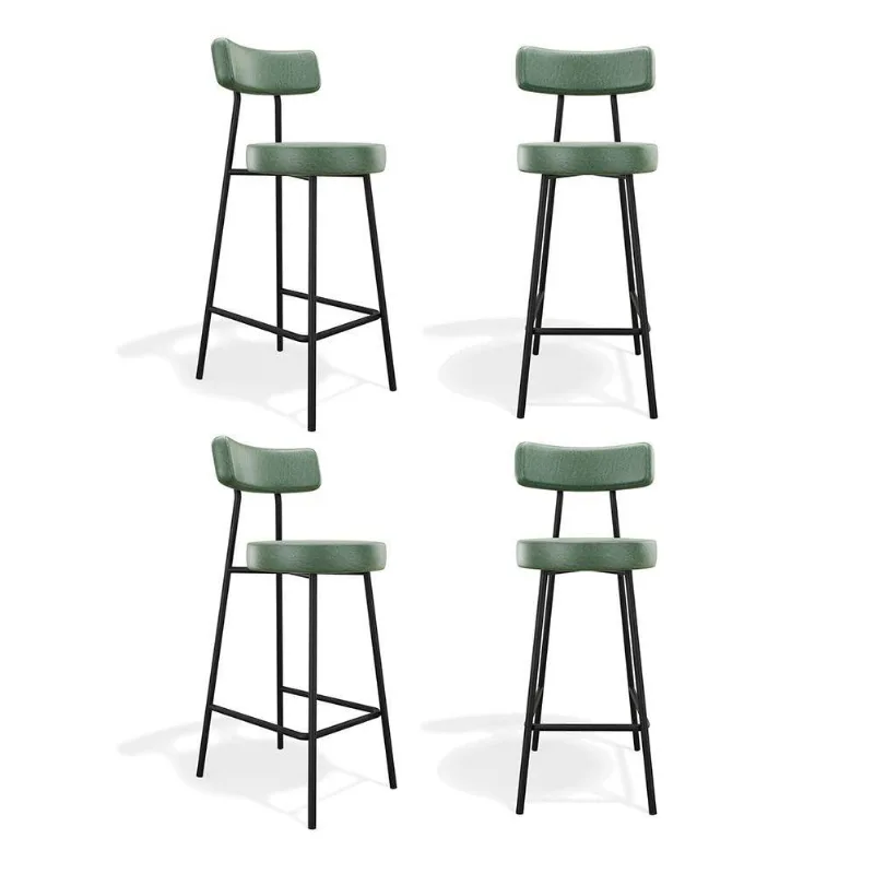 Kit 04 Banquetas Alta Cozinha Kobe Estofada Com Encosto Couríssimo Verde - Abmaza