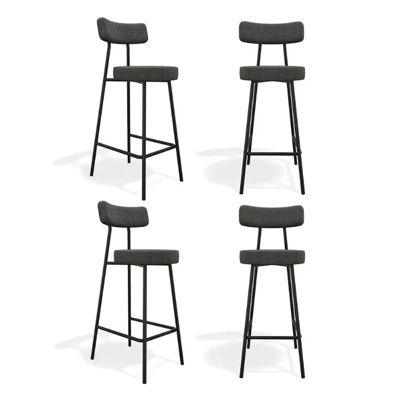 Kit 04 Banquetas Alta Cozinha Kobe Estofada Com Encosto Linho Grafite - Desk Design