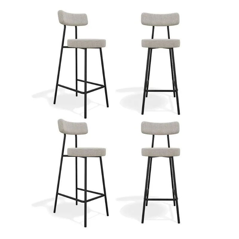 Kit 04 Banquetas Alta Cozinha Kobe Estofada Com Encosto Linho Cinza - Abmaza