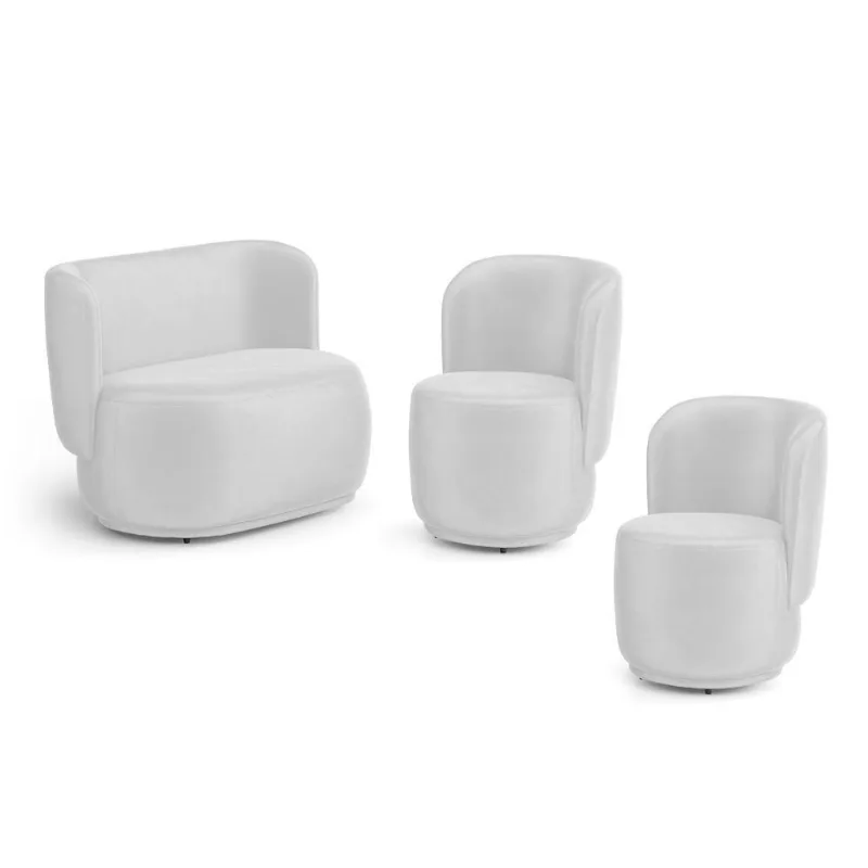 Kit 02 Poltronas E 01 Namoradeira Orgânica Molly Couríssimo Branco - Desk Design Cor Branco