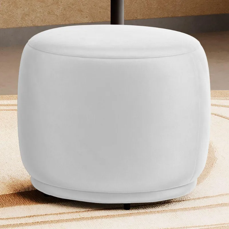 Puff Decorativo Orgânico Living Molly Redondo Couríssimo Branco - Desk Design Cor Branco
