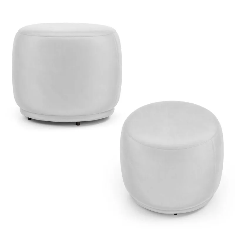 Kit 02 Puffs Decorativos Orgânicos Molly Redondo Couríssimo Branco - Desk Design Cor Branco