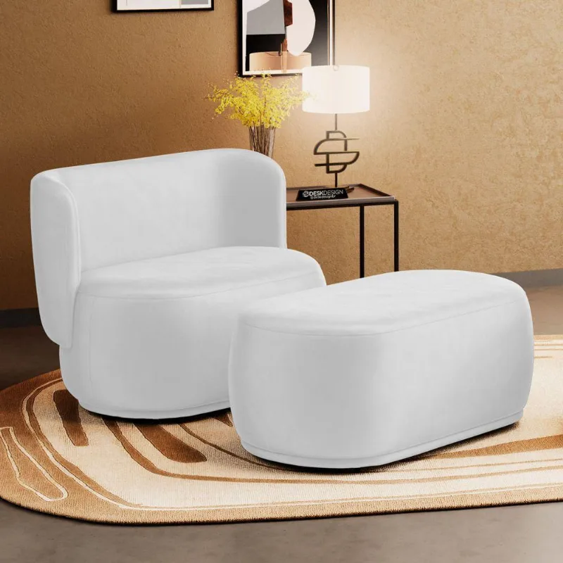 Namoradeira Com Puff Orgânico Molly 02 Lugares Couríssimo Branco - Desk Design Cor Branco