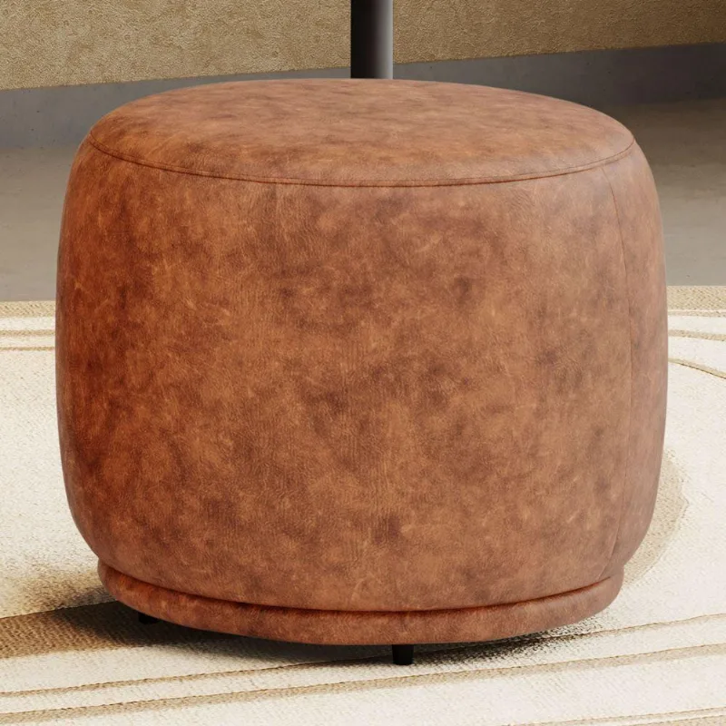 Puff Decorativo Orgânico Living Molly Redondo Couríssimo Caramelo - Desk Design Cor Caramelo
