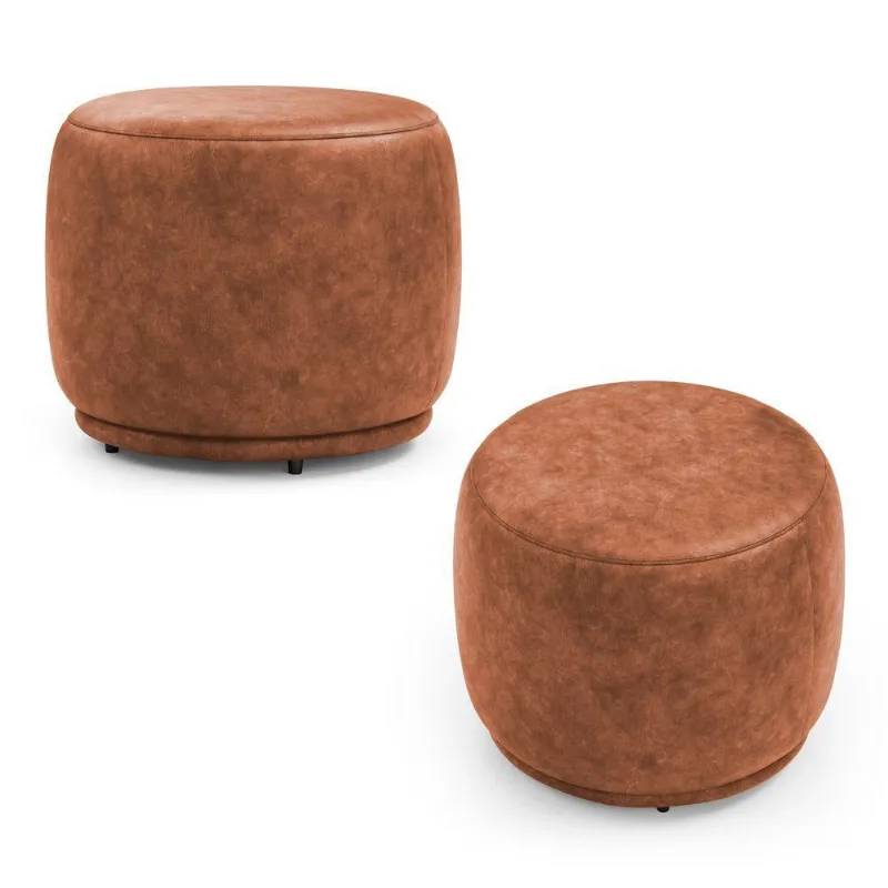 Kit 02 Puffs Decorativos Orgânicos Molly Redondo Couríssimo Caramelo - Desk Design Cor Caramelo