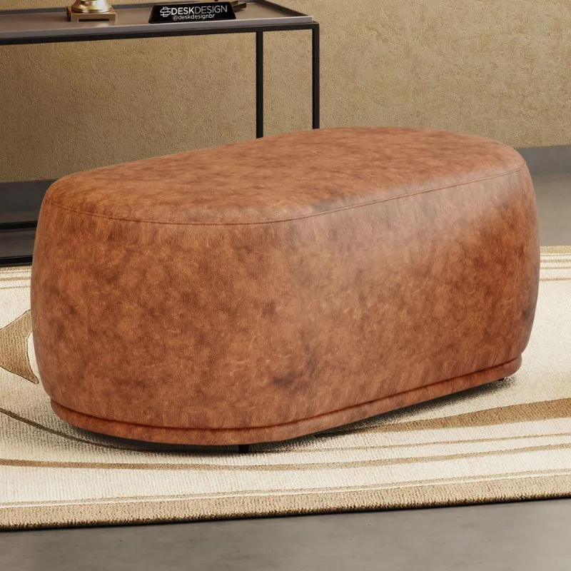 Puff Decorativo Orgânico Living Molly 02 Lugares Couríssimo Caramelo - Desk Design Cor Caramelo