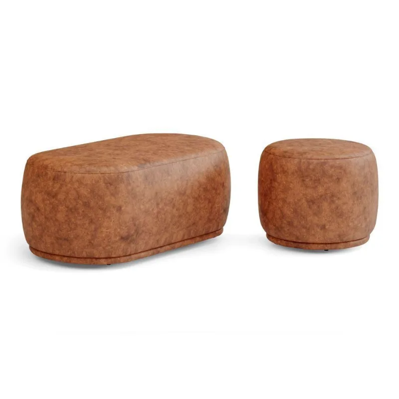 Conjunto 02 Puffs Decorativos Orgânicos Molly Couríssimo Caramelo - Desk Design Cor Caramelo