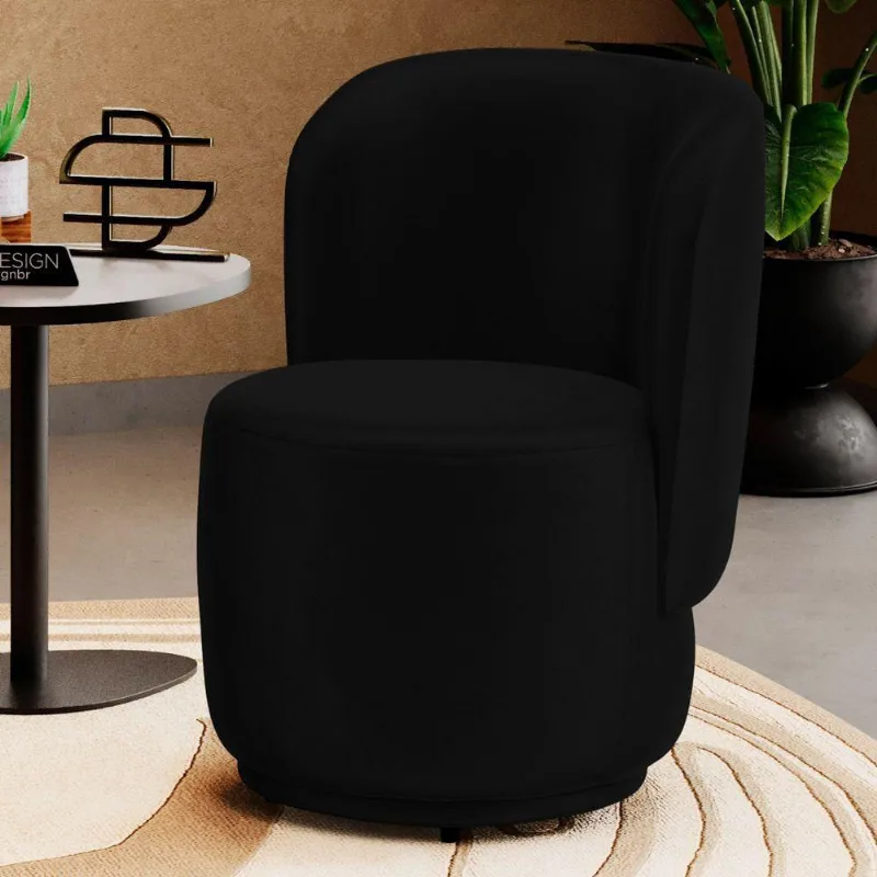 Poltrona Orgânica Decorativa Living Molly Couríssimo Preto - Desk Design Cor Preto