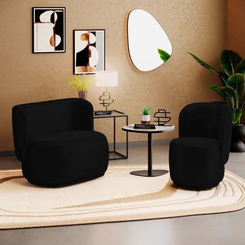 Poltrona E Namoradeira Orgânica Molly Couríssimo Preto - Desk Design Cor Preto