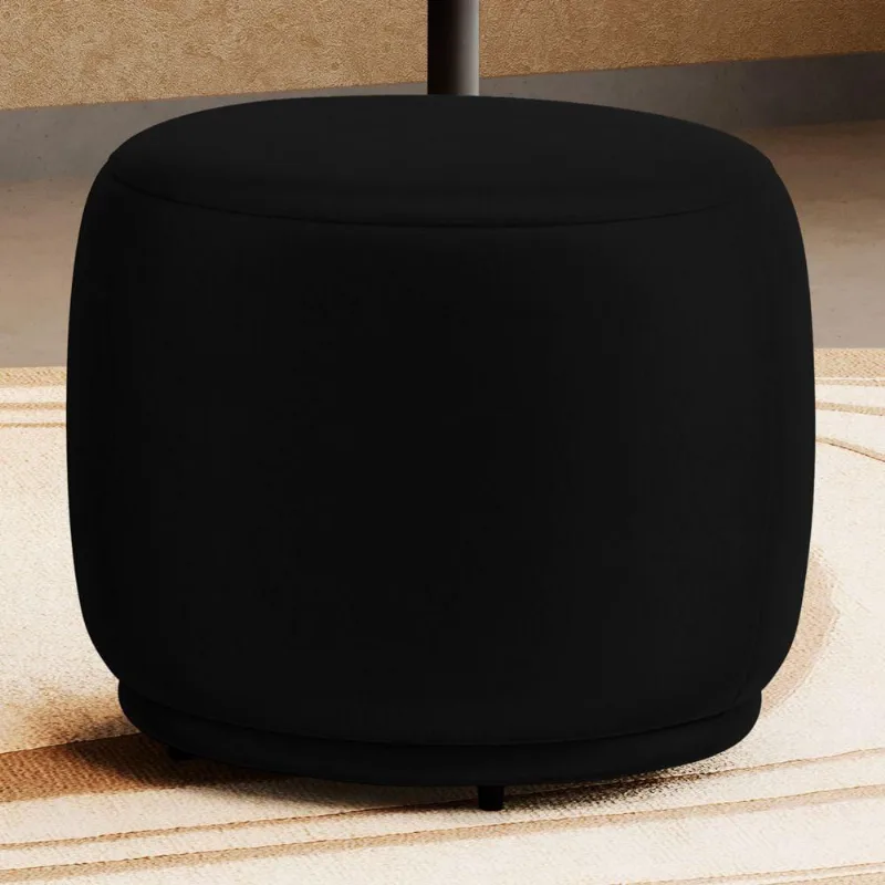 Puff Decorativo Orgânico Living Molly Redondo Couríssimo Preto - Desk Design Cor Preto