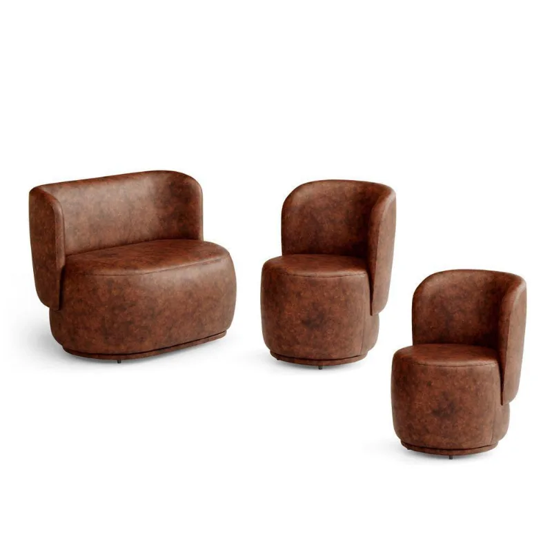 Kit 02 Poltronas E 01 Namoradeira Orgânica Molly Couríssimo Whisky - Desk Design Cor Whisky
