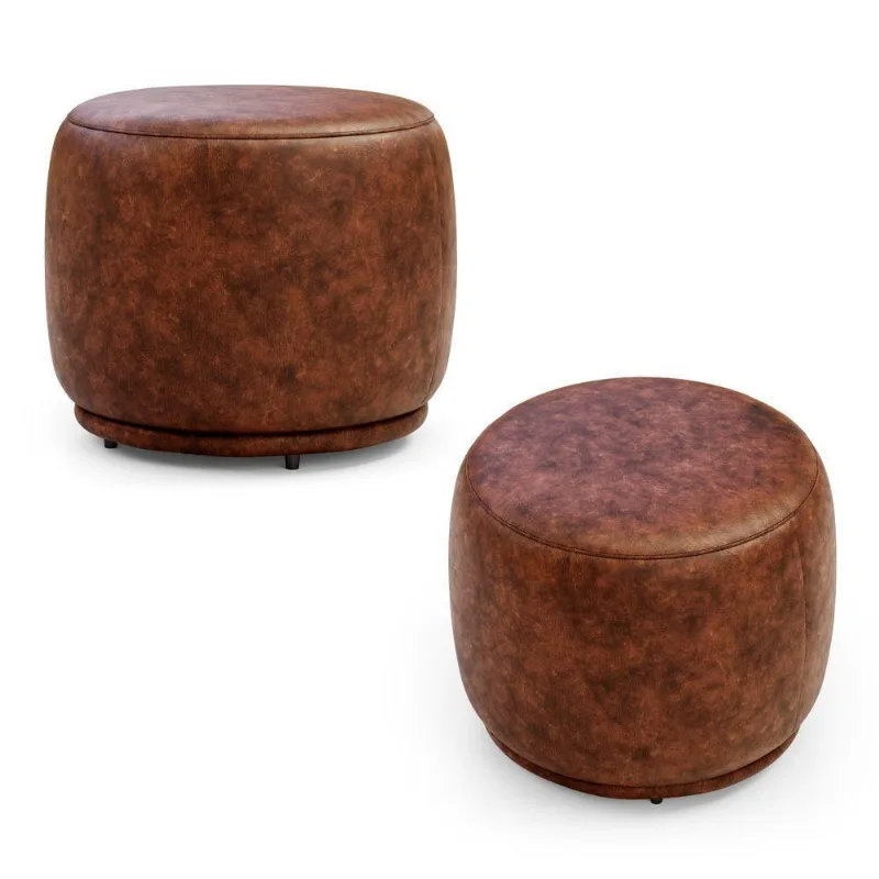 Kit 02 Puffs Decorativos Orgânicos Molly Redondo Couríssimo Whisky - Desk Design Cor Whisky