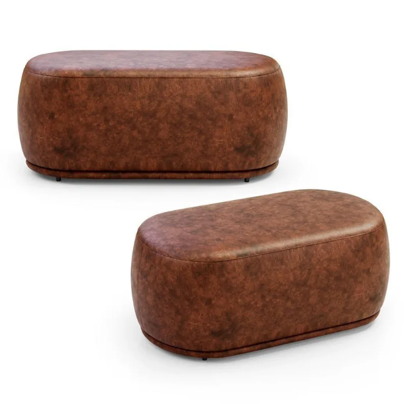 Kit 02 Puffs Decorativos Orgânicos Molly 02 Lugares Couríssimo Whisky - Desk Design Cor Whisky
