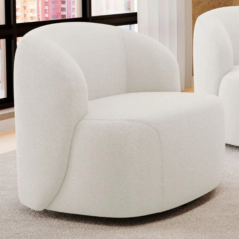 Poltrona Decorativa Orgânica Living Leez Giratória Bouclê Off White - Desk Design