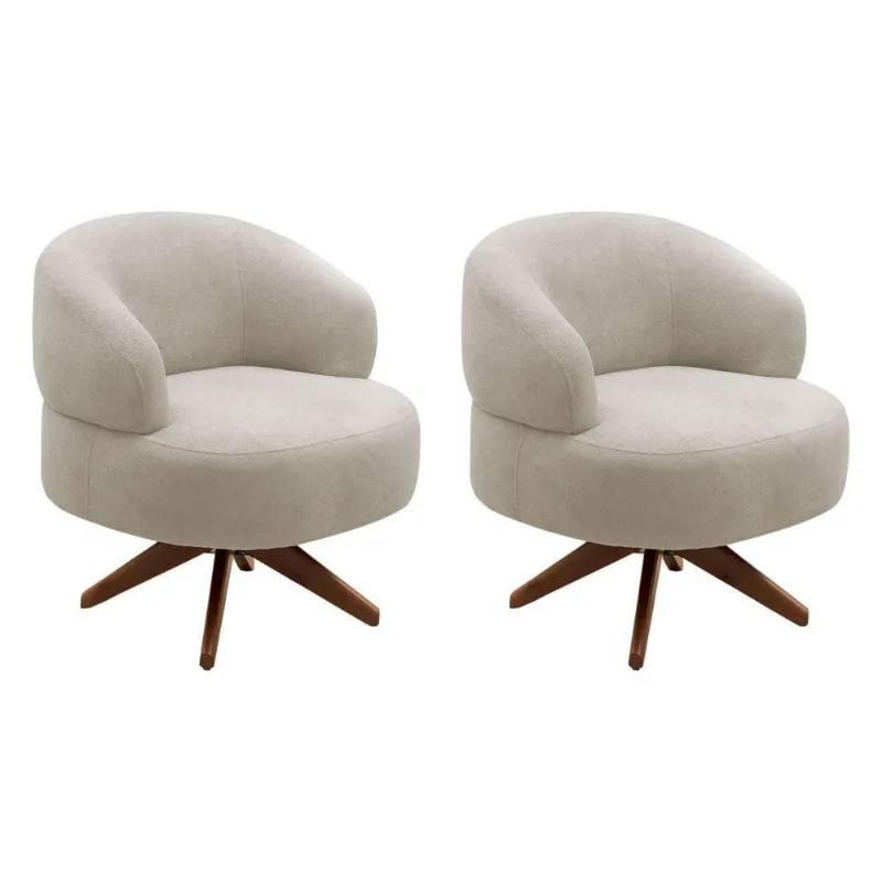 Kit 02 Poltronas Decorativas Orgânicas Living Have Base Giratória Bouclê Bege - Desk Design