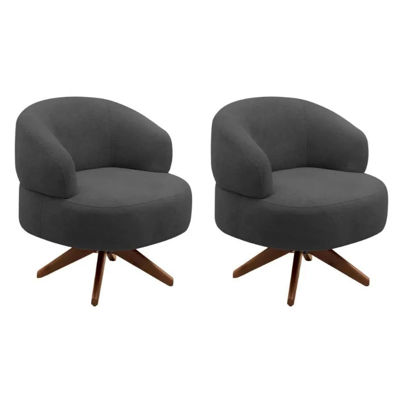 Kit 02 Poltronas Decorativas Orgânicas Living Have Base Giratória Bouclê Grafite - Desk Design