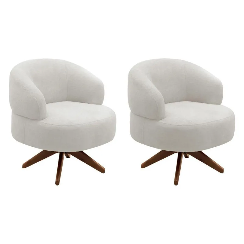 Kit 02 Poltronas Decorativas Orgânicas Living Have Base Giratória Bouclê Off White - Desk Design