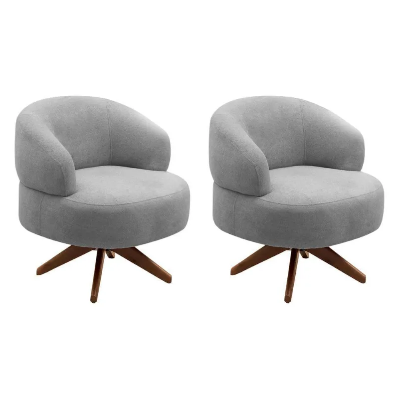 Kit 02 Poltronas Decorativas Orgânicas Living Have Base Giratória Bouclê Cinza - Desk Design
