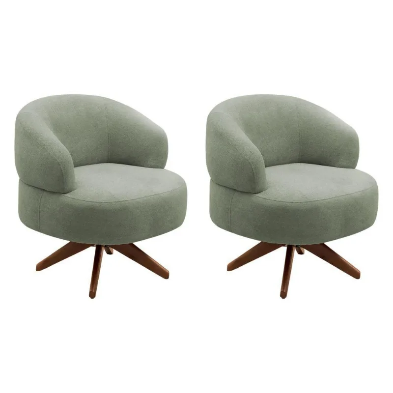 Kit 02 Poltronas Decorativas Orgânicas Living Have Base Giratória Bouclê Verde Oliva - Desk Design