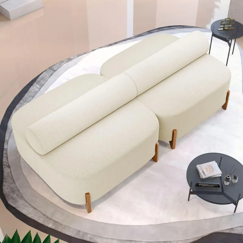 Kit 02 Sofás Ilha Orgânico Living Evo 125cm 02 Lugares Bouclê Bege - Desk Design Bege