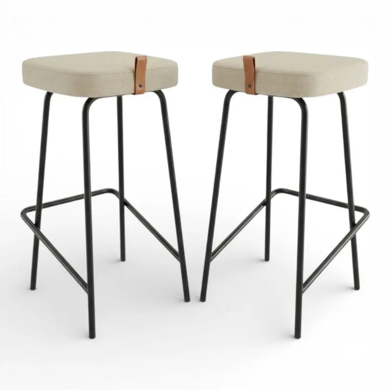 Kit 02 Banquetas Altas Cozinha E área Gourmet Vik Estofada Linho Bege - Desk Design