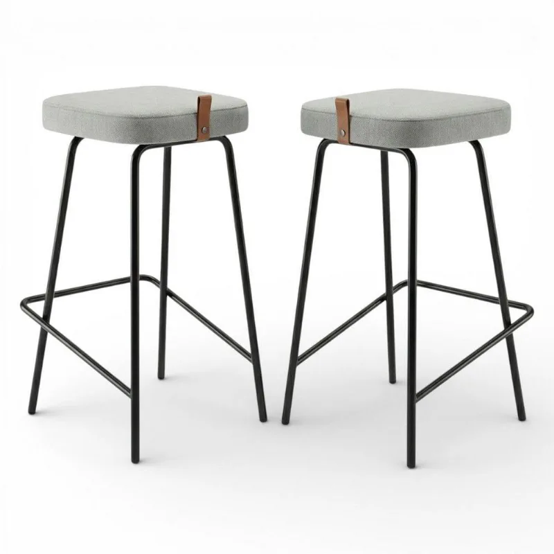 Kit 02 Banquetas Altas Cozinha E área Gourmet Vik Estofada Linho Cinza - Desk Design