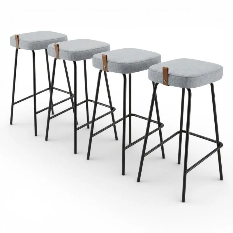 Kit 04 Banquetas Altas Cozinha E área Gourmet Vik Estofada Linho Cinza - Desk Design