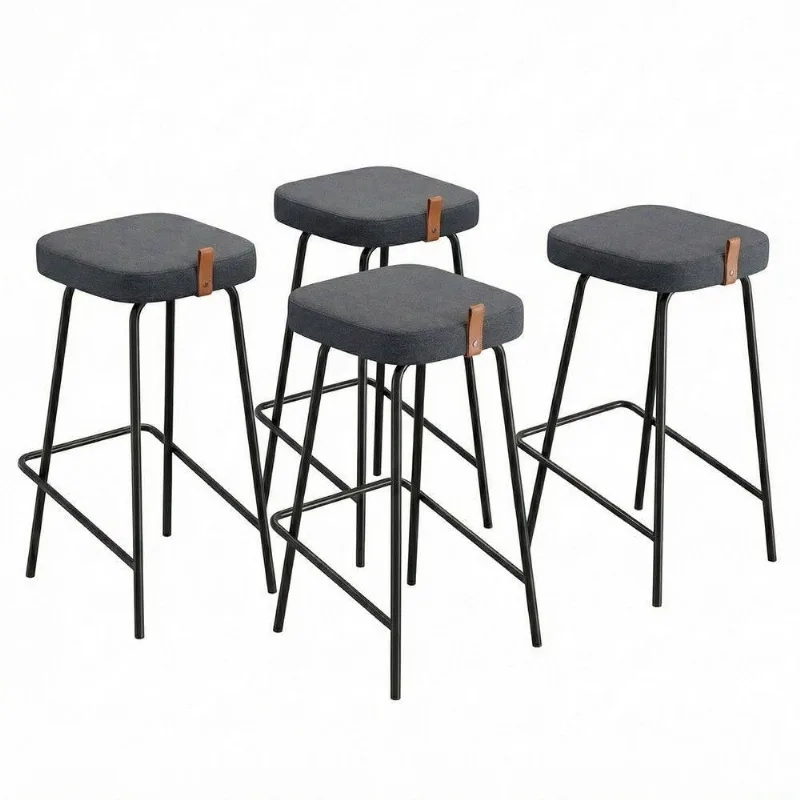 Kit 04 Banquetas Altas Cozinha E área Gourmet Vik Estofada Linho Grafite - Desk Design
