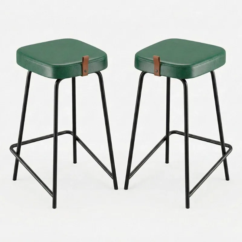 Kit 02 Banquetas Médias Para Cozinha Vik Estofada Couríssimo Verde - Desk Design