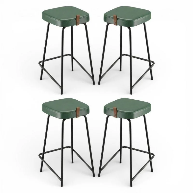 Kit 04 Banquetas Médias Para Cozinha Vik Estofada Couríssimo Verde - Desk Design
