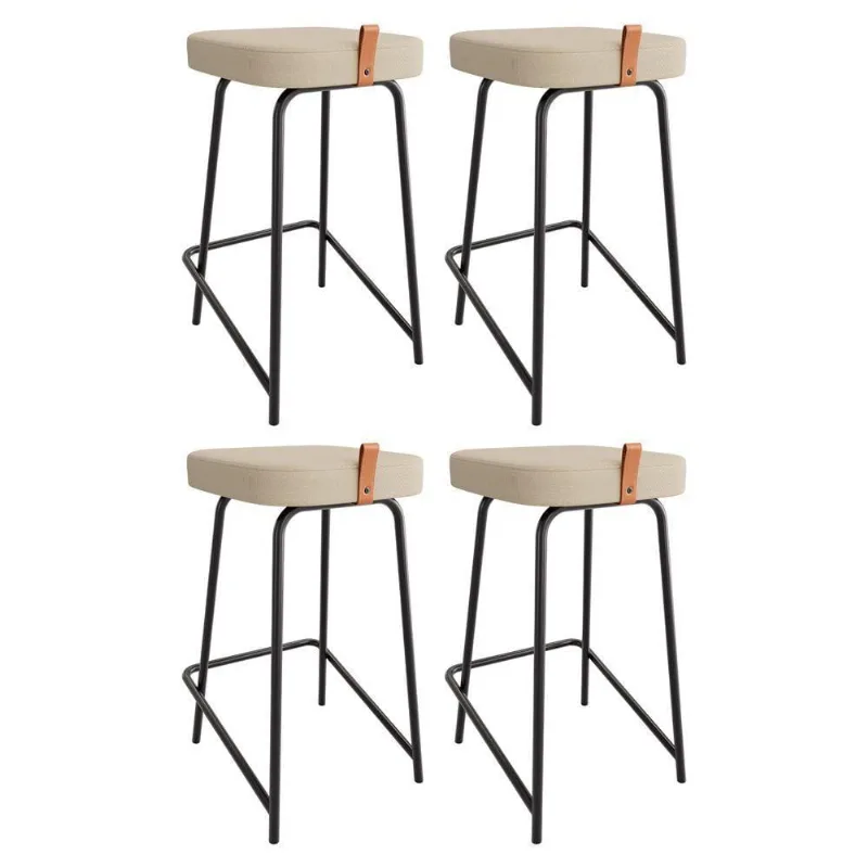 Kit 04 Banquetas Médias Para Cozinha Vik Estofada Linho Bege - Desk Design