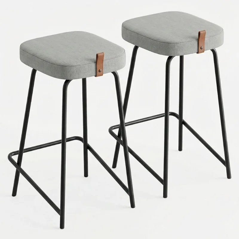 Kit 02 Banquetas Médias Para Cozinha Vik Estofada Linho Cinza - Desk Design