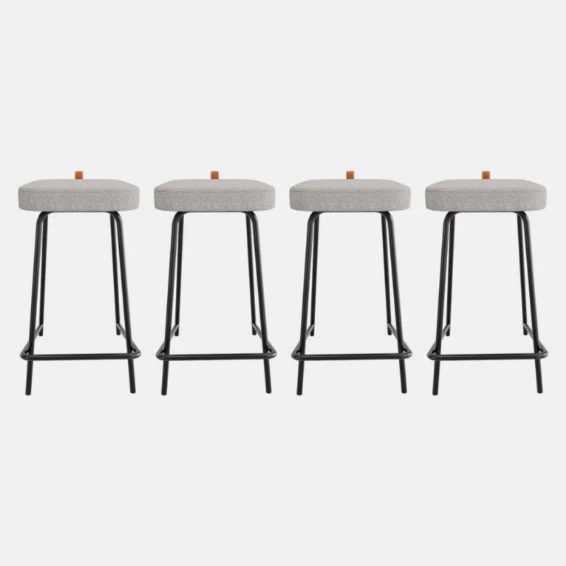 Kit 04 Banquetas Médias Para Cozinha Vik Estofada Linho Cinza - Desk Design