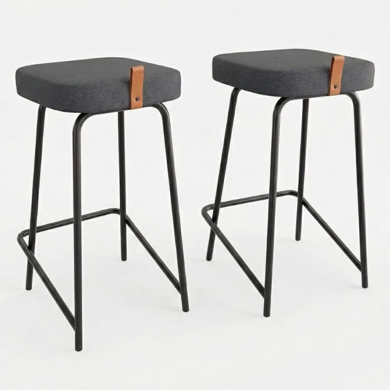 Kit 02 Banquetas Médias Para Cozinha Vik Estofada Linho Grafite - Desk Design