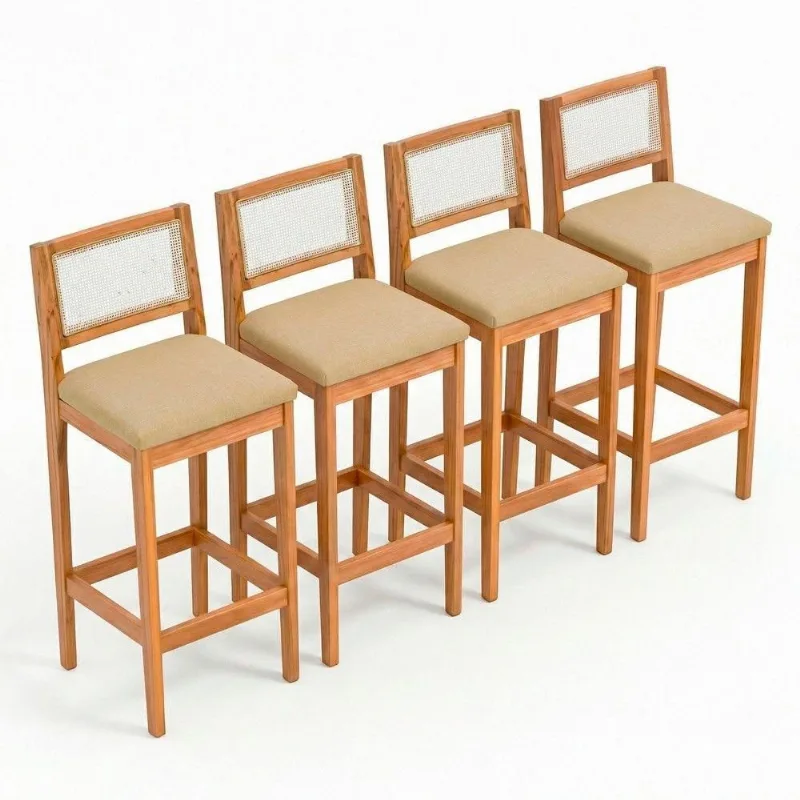 Kit 04 Banquetas Altas Brunella Encosto Telinha Palha Assento Fixo Mel Desk Design