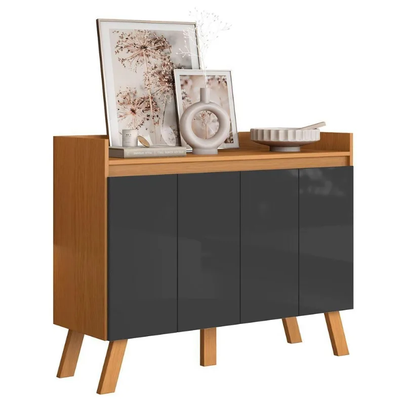 Aparador Buffet Cannes Moderno 4 Portas MDP 108CM Grafite Abmaza